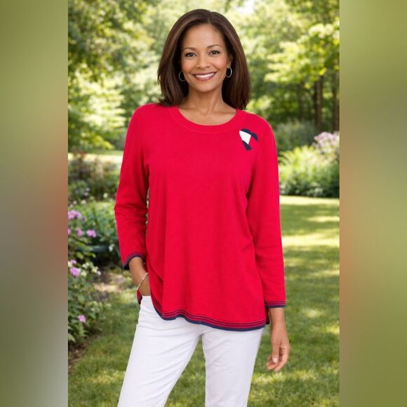 Tommy Hilfiger Tops - Tommy Hilfiger Red Long Sleeve Top with Navy Details L/G